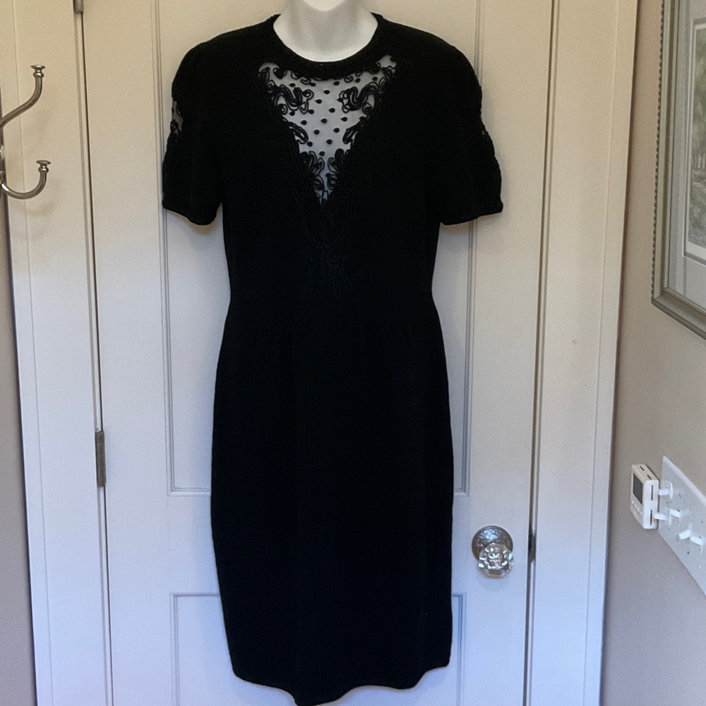Vintage Don Sayres for Wellmore size 12 black knit dress with illusion lace